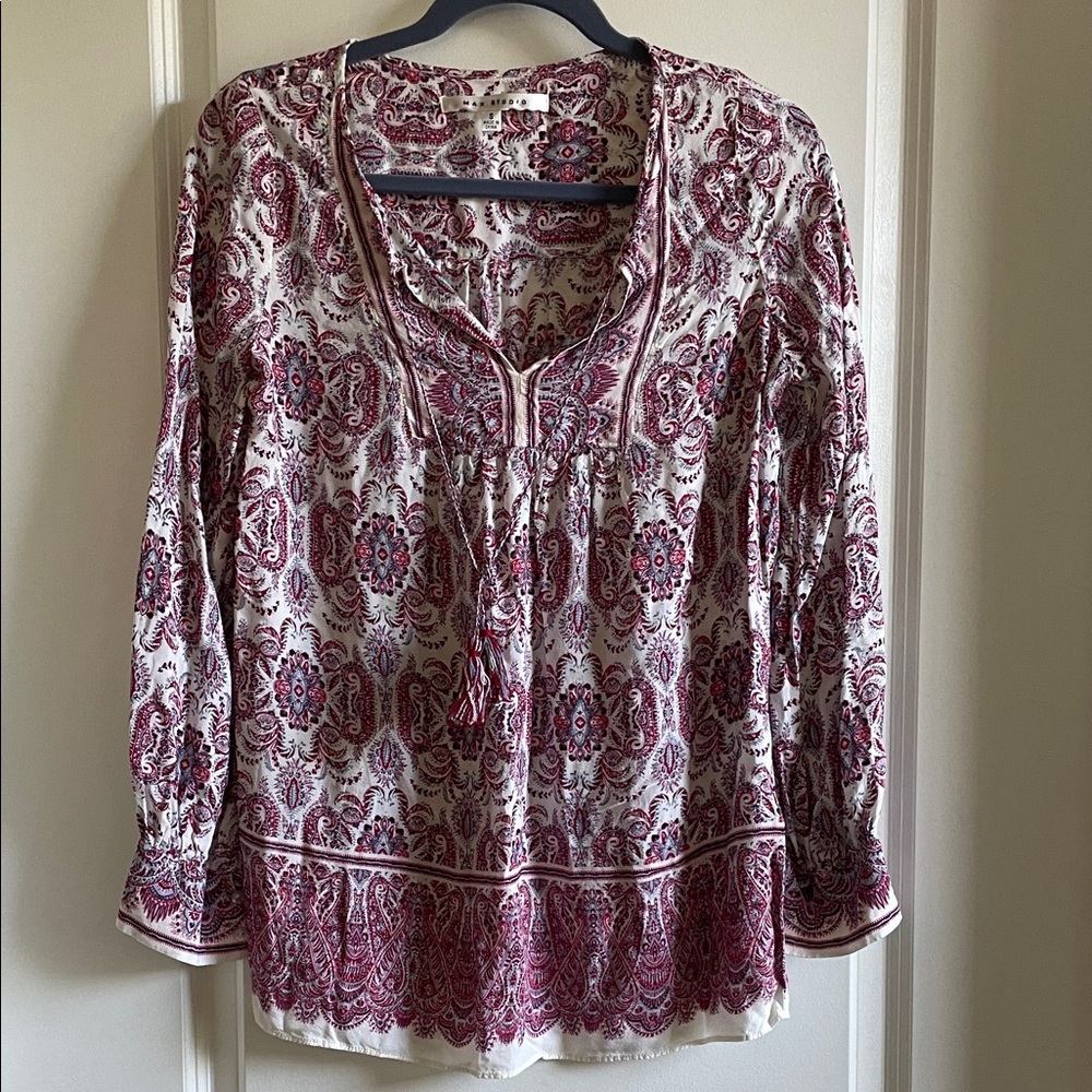 Peasant blouse Max studio Boho Paisley, Red and White Small PTP 19”
